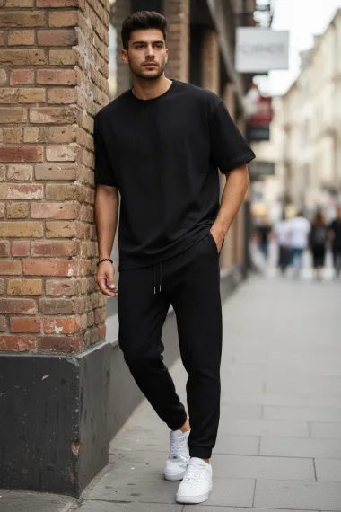 Pantaloni de trening cargo, negri, conici K013 O3-5.2